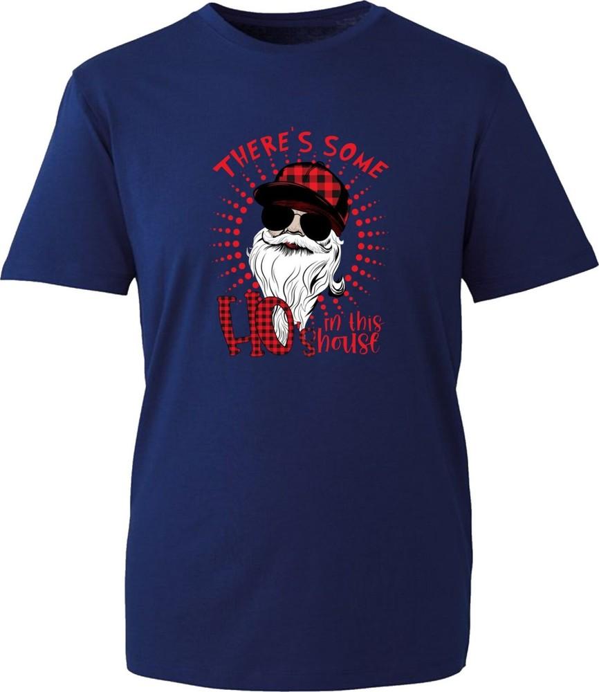 Theres Some Hos In This House Christmas Tshirt Xmas Santa With Glasses Top S