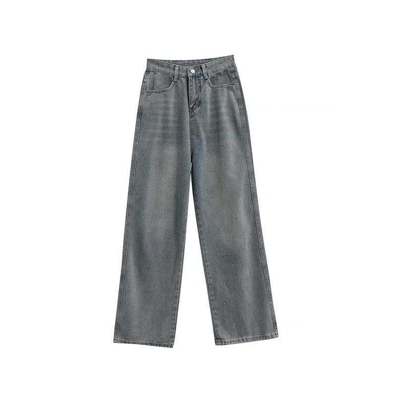 American retro old jeans women's high waist and thin straight wide-leg pants loose drape long pants fashionable