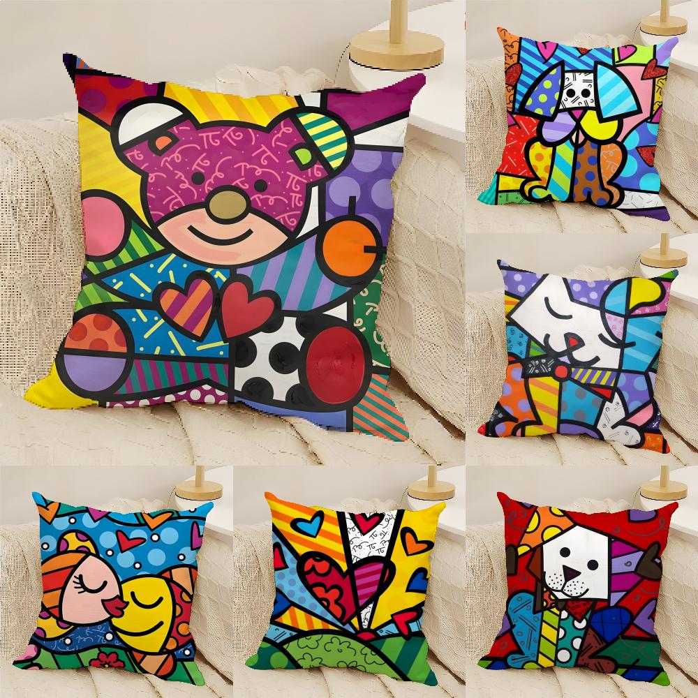 Taie d'oreiller Coton Lin Carrée Fermeture Éclair Taie d'oreiller Décoration Maison Salon Pop Art R-Romero Britto 3