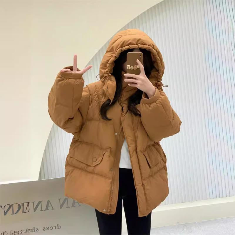 Winter Hooded Waist Down Jacket Women's Medium and Long Casual Loose Thickened Duck Down