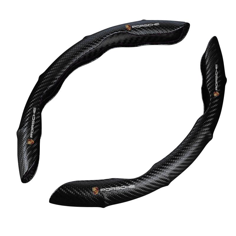 2pcs Carbon Fiber Non-Slip Steering Wheel Cover Car Accessories For Porsche Boxster Cayenne Panamera Macan Cayman 911 918 996 917 991