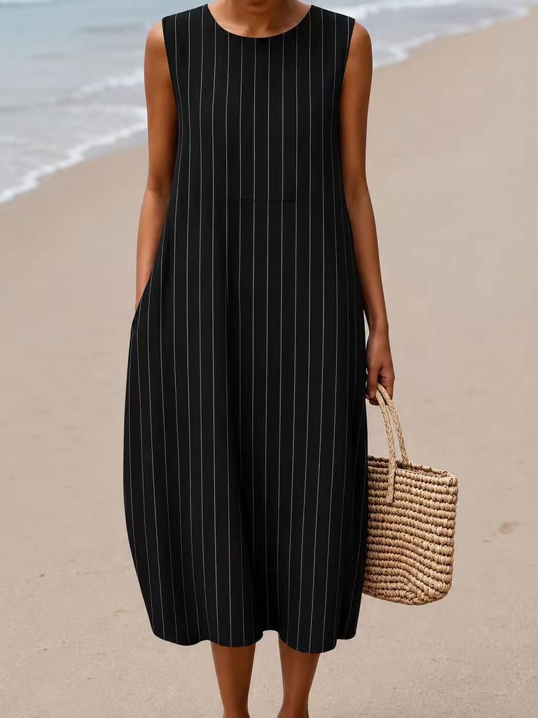 Sleeveless dress 26 new shrink pleated large version loose casual round neck digital printing - bamboo hemp