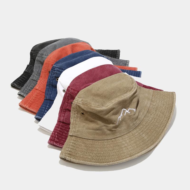 European and American Washed Old Mountain Embroidery Fisherman Hat Retro Men and Women Outdoor Sports Mountaineering Fishing Hat