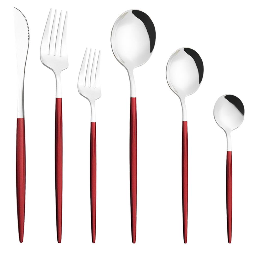 6Pcs/Set Gold Dinnerware Cutlery Set Mirror Stainless Steel Dinner Flatware Knife Dessert Fork Coffee Spoon Tableware Silverware Set