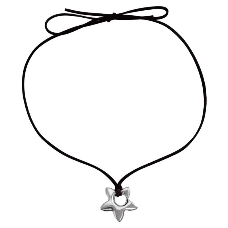 New Korean Fashion Hollow Star Pentagram Flower Pendant Necklace for Women Men Black Rope Chain Choker Y2k Party Jewelry