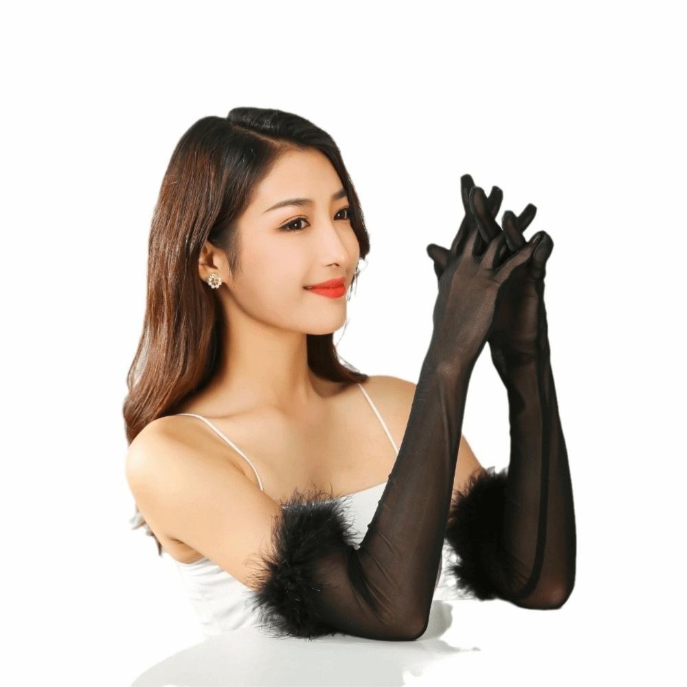Transparent Feather Gloves Silk Mesh Mittens Slim Bridal Gown Accessories  Photography