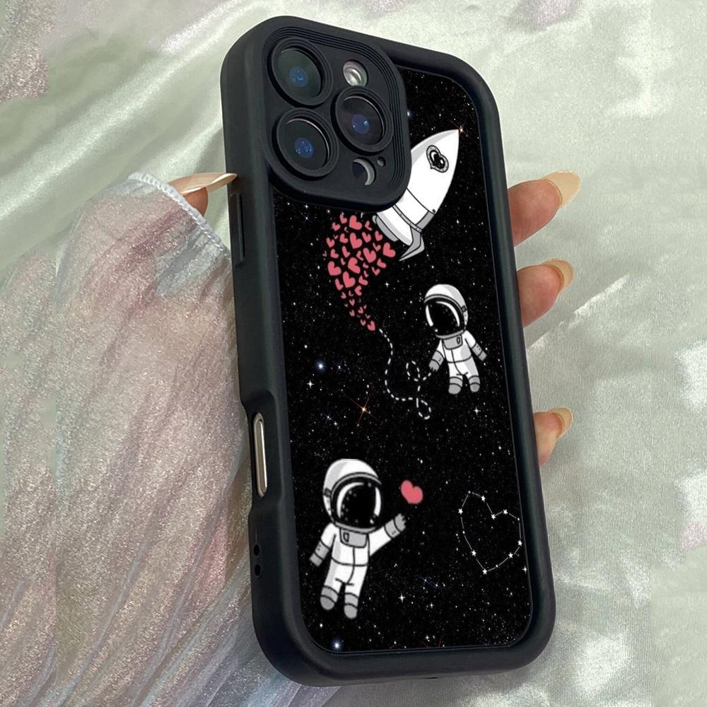 JT219 Süßer Weltraum-Astronauten-Rakete für iPhone 17 16 15 Pro Max Samsung S26 S25 Ultra A17 A16 A07 A56 A15 A06 Xiaomi 15T Redmi 15c 14C Weiche TPU-Hülle