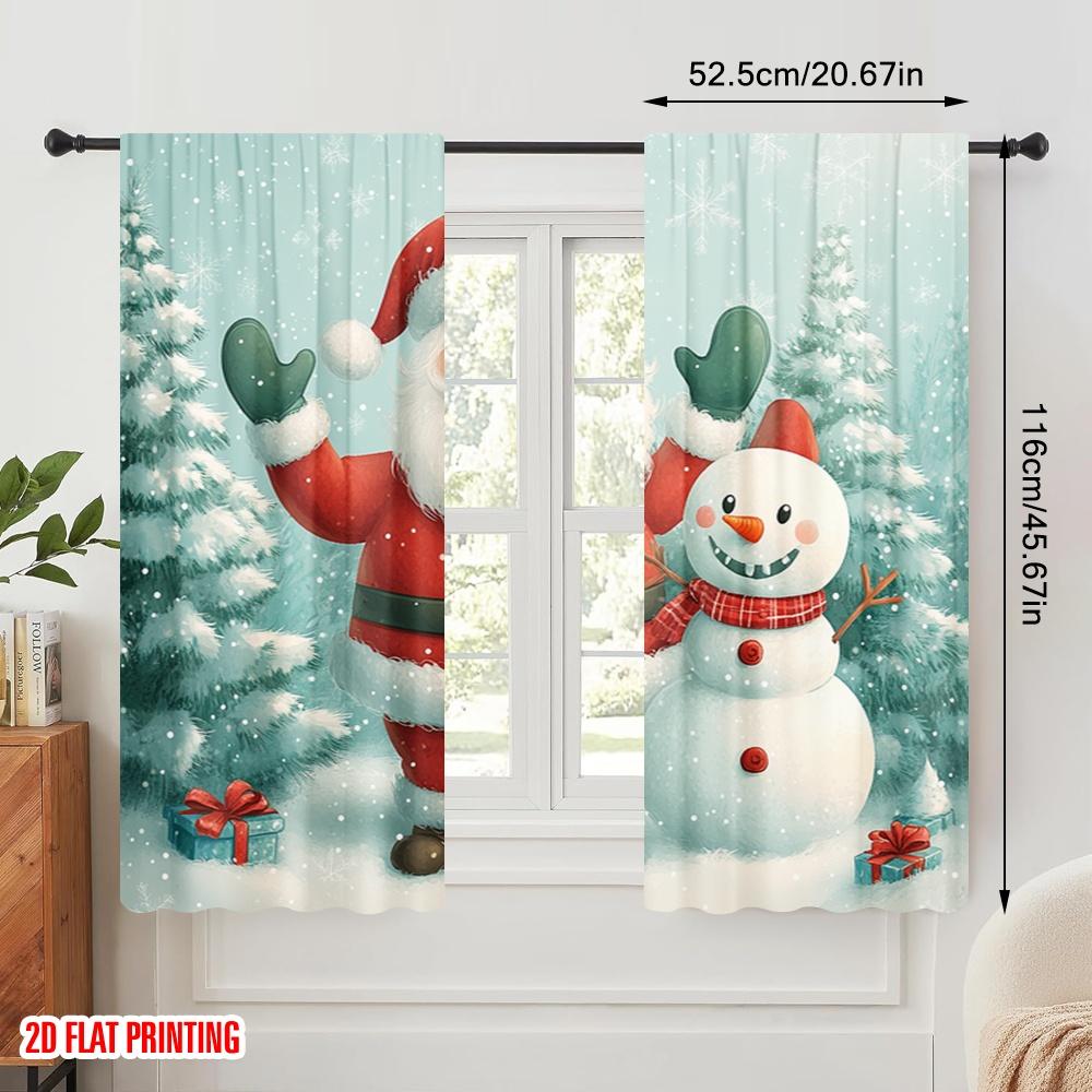 2pcs,2D plane printing Popular Curtain Panels Cute Santa Snowman Christmas Winter (3) 100% Polyester (without rod) Room Decor