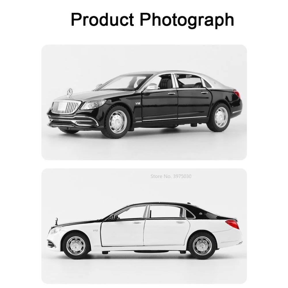 1/32 Benz Maybach S650 Model auta Slitina na hračky litá Limuzína Simulace Vozidla Zvuk Lehká Gumová pneumatika Hračky Dárky k narozeninám pro chlapce