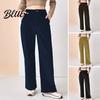 Women Solid Color Trousers Corduroy Long Pants High Waist Button Zipper Fly Casual Straight Wide Leg with Pockets Daily Wear Loose Fit