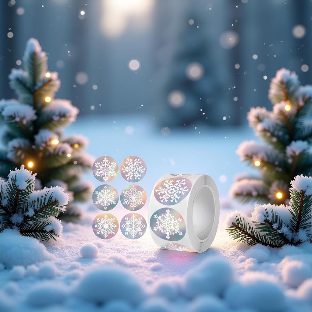 500 Pcs Holographic Snowflake Stickers,Christmas Adhesive Stickers Colorful Round Label Sticker for Envelope Cookie Candy Box (3.8cm)