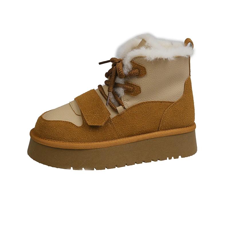 Womens Snow Boots 2024 Hot Sale Style Casual Lace-up Design Women's Thick Sole Ankle Boots Plush Warm Classic Winter Botas Mujer