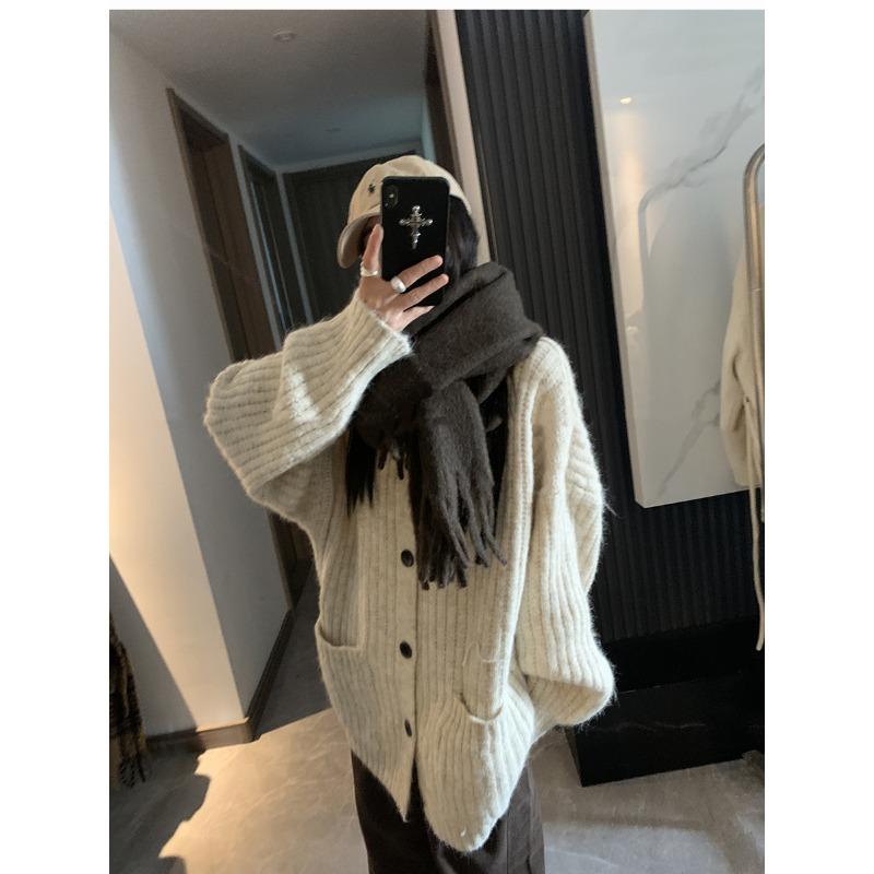 Gray soft waxy turtleneck cardigan sweater jacket women wear lazy wind loose medium and long knitted sweater in autumn and winter