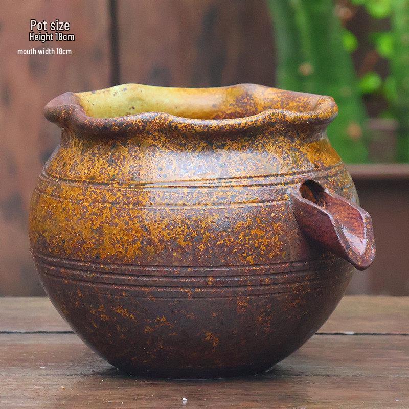 Retro Hydroponic Ceramic Flower Pot with Water Circulation, Courtyard Fish Tank, and Decorative Flowing Water Ornaments.