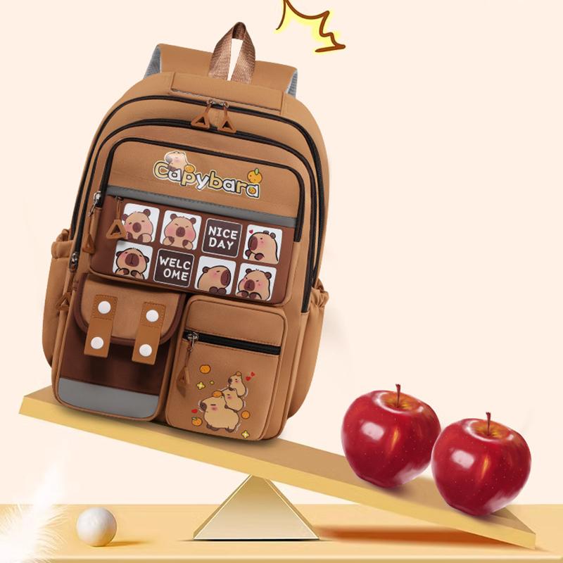 Capibala Mädchen Niedliche Cartoon-Schultaschen 1.-6. Klasse Großvolumig Leicht Wirbelsäulenschutz Niedliche Kinderrucksäcke