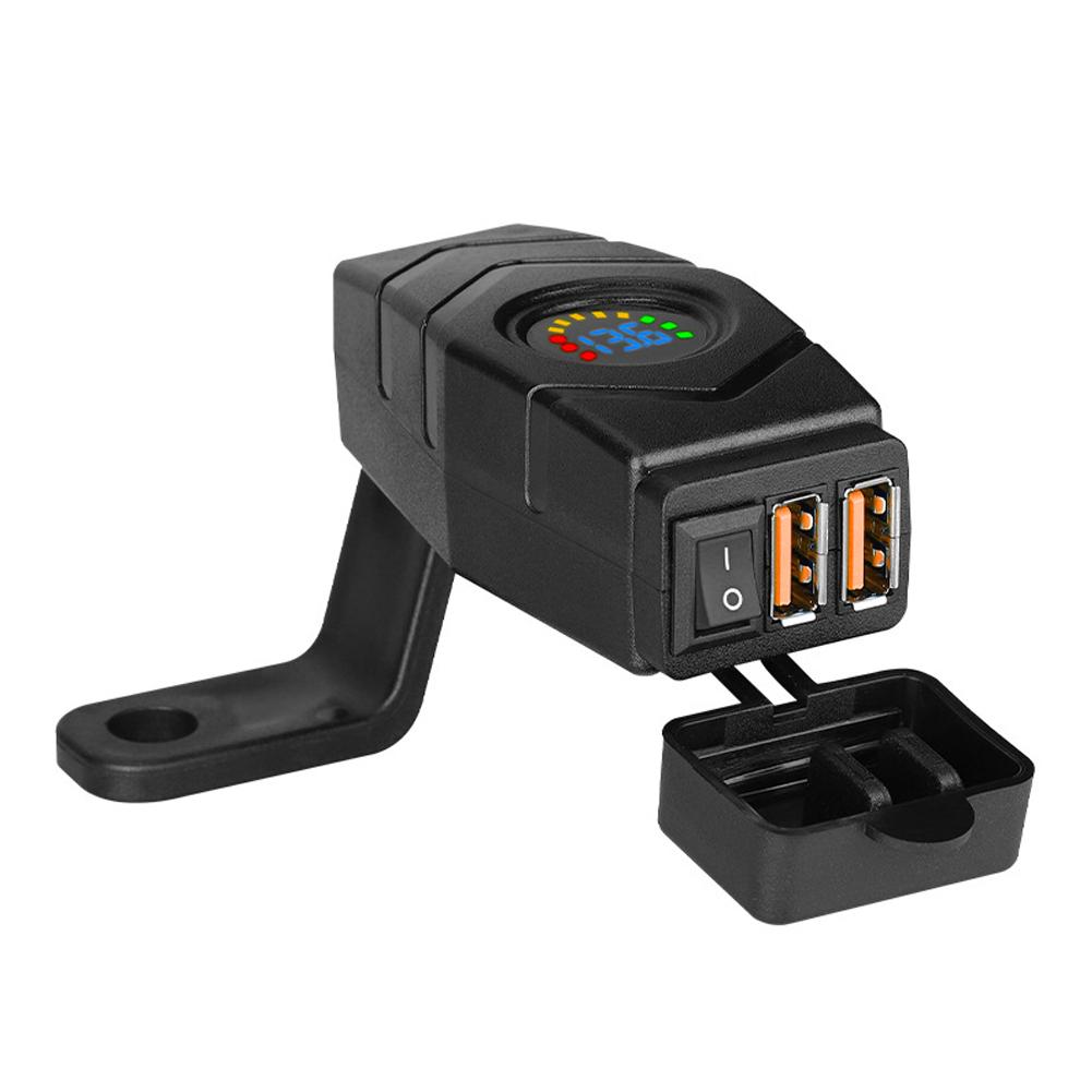 36W Motorcycle Dual USB Charger Handlebar QC3.0 Fast Charging Waterproof 12V Phone Socket Adapter With Voltmeter Display Accessories