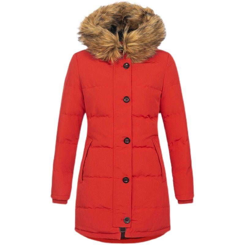 

Winter New Arrival Women s Clothing Fashion Style Hooded Long Sleeves Heattech Zipped Cotton-Padded Jacket Winter Mid-Length Zipper Pure Color Outwear Red 4XL