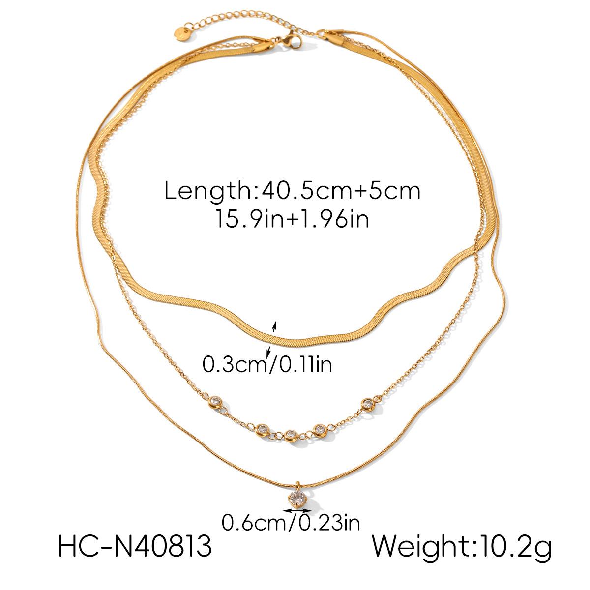 

Euro-American style multi-layered titanium steel necklace, light luxury high-end zircon clavicle chain золотий