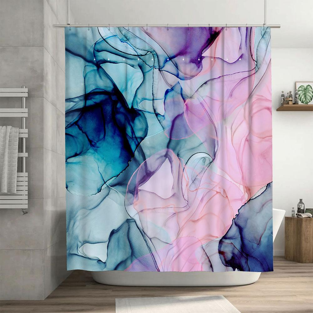 Abstract Watercolor Shower Curtain, 3D Print Fabric Waterproof Bathroom Decor Modern Artistic Design for Home Decoration (Blue P
