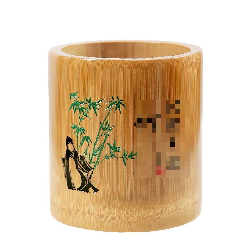 Plum orchid and chrysanthemum carving multifunctional bamboo and wood pen holder office desktop creative decoration storage box