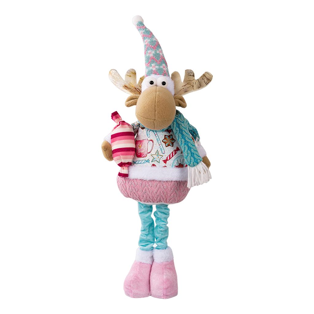 Einziehbare Weihnachts-Puppe mit einziehbaren Beinen Rosa Weihnachtsmann Schneemann Elch Stehpuppe für Heimdekoration und festliches Fenster
