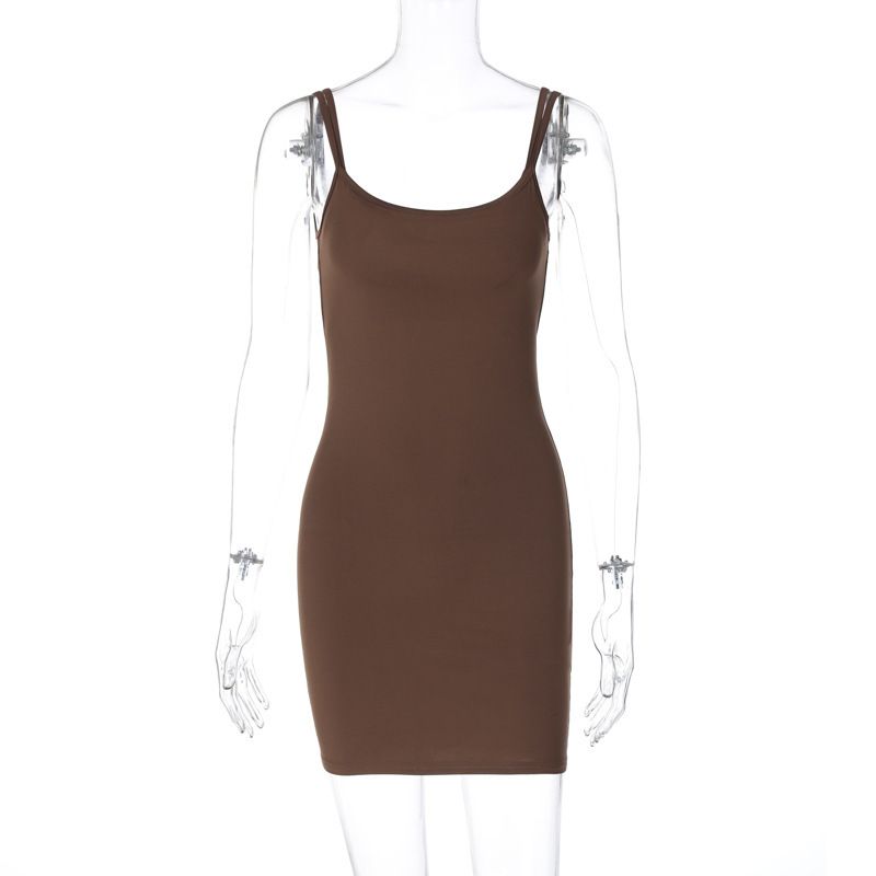 

Талия Европейский и американский Внешняя торговля Женская одежда Низкий вырез U-образный воротник Однотонный Облегающий Эластичный На ощупь Гяру Ночной клуб Интернет-знаменитость Платье-слинг Brown S