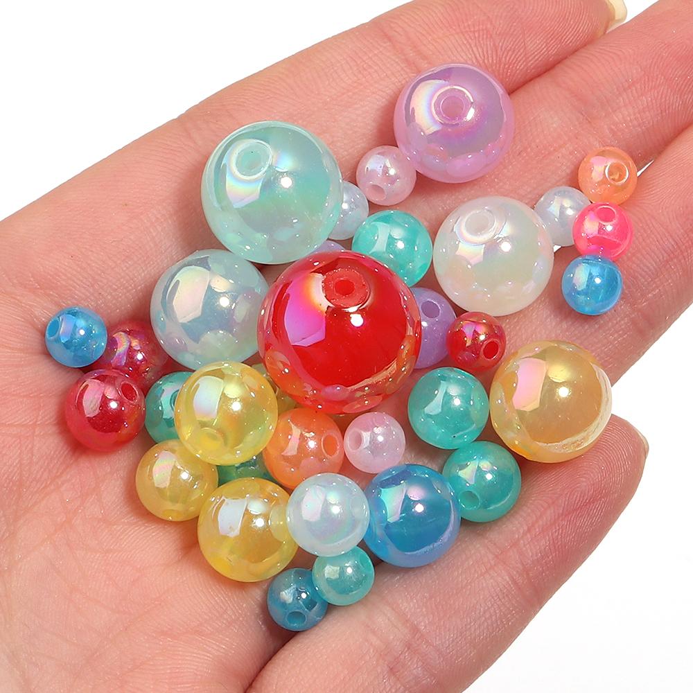 20-100pcs Jelly Color Acrylic Beads Plated Color Round Loose Spacer Beads For Jewelry Making DIY Bracelet Necklace Accessories