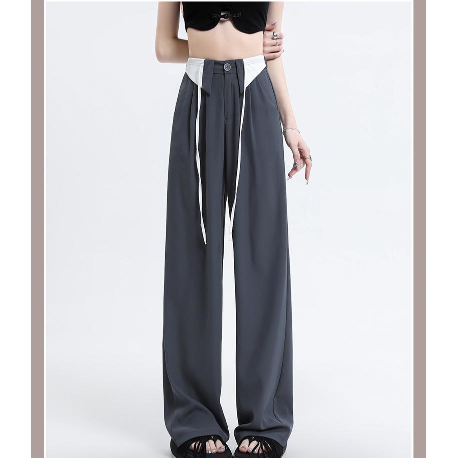 

Черные брюки для женщин с драпировкой, весна-осень-лето, свободные узкие прямые повседневные брюки, узкие брюки-флип для женщин 2XL серый