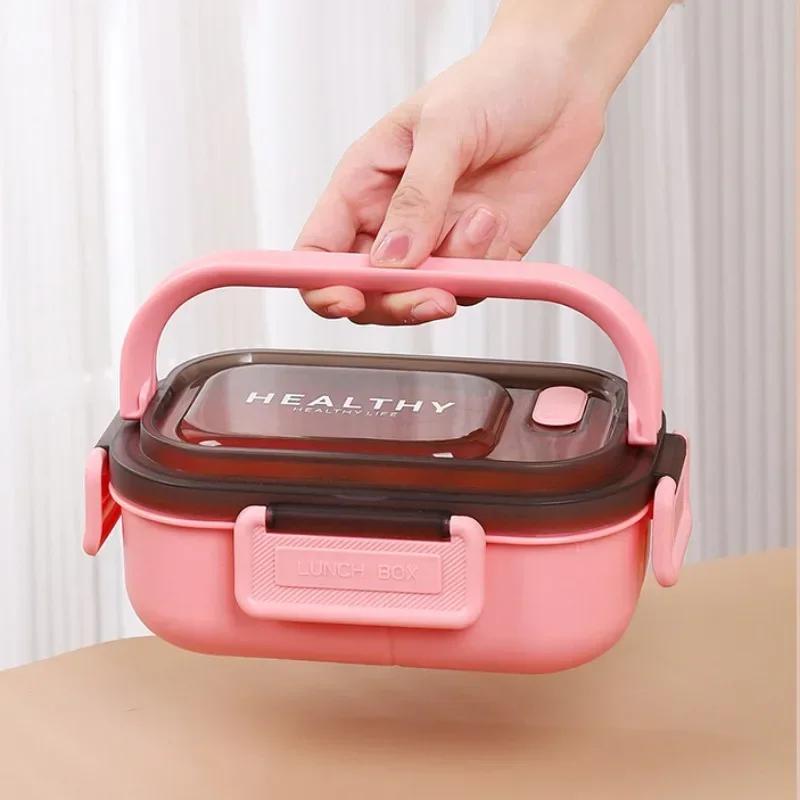 Lunch Box with Tableware for Office Workers Square Divided Microwave Oven Bento Box Leakproof Food Container for Picnic Camping