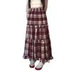 Dames Geruite Print Patchwork Elastische Taille Losse Casual Lange Rok