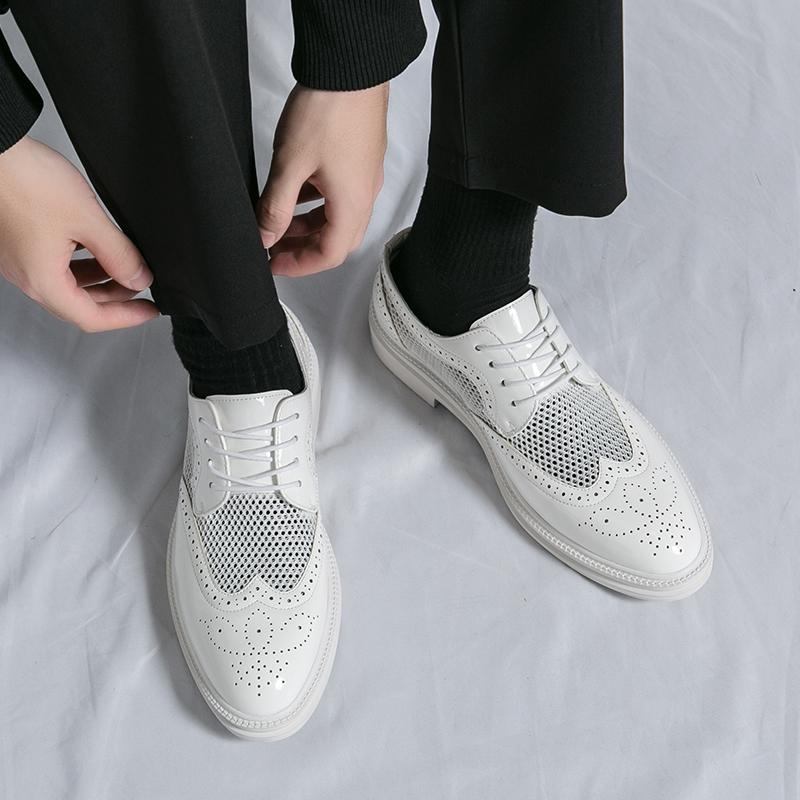 Fashion New Fashion Men Oxfords Shoes Genuine Leather Shoes Patent Leather Formal Business Breathable Dress Shoes Hollow Mesh Out Flats