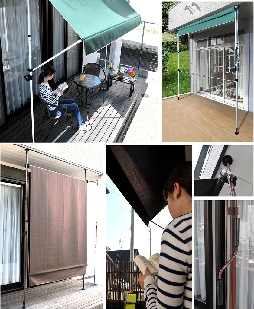 Living Out Awning with Clothesline Extendable Width No Construction Water Adjustable Angle and UV Protection Pole, Sunshade, Arm, 2m, Brown, Required,