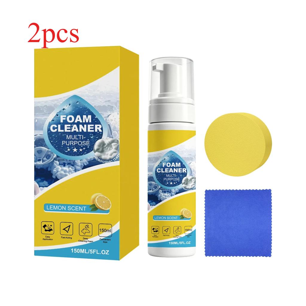 Detergente Schiumogeno Multiuso da 150 ml, Detergente Schiumogeno per Interni Auto con Spugna, Rimuovi Macchie per Sedili in Pelle Scarpe Bianche Schiuma Senza Risciacquo