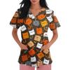 Women's V-neck Printed Short-sleeved Work Clothes With Side-slit Pockets And Uniforms