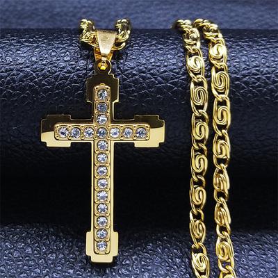 316L Stainless Steel Zircon Cross Necklace Chain Pendant For Men Women Zircon Religious Protection Accessories