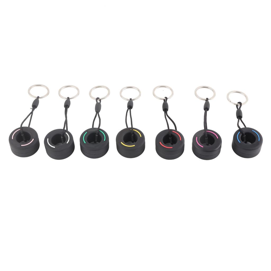 7Pcs Mini Car Tire Keychain Key Ring 7 Colors Soft Rubber PVC Automotive Tire Keyring for