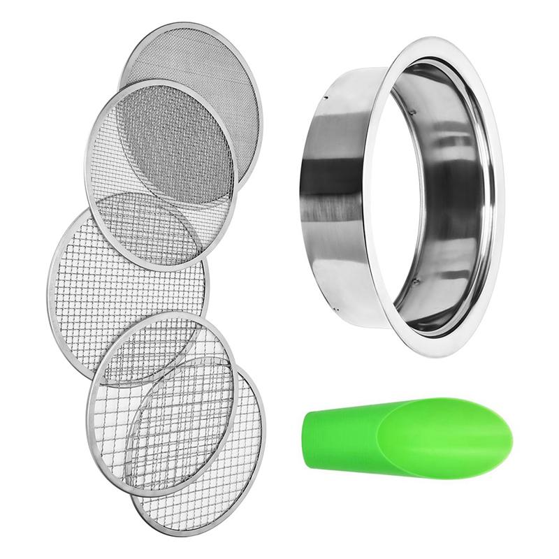 Stainless Steel Soil Sieve Set with 5 Interchangeable Meshes,Multifunctional Garden Sifter for Compost,Sand,Bonsai
