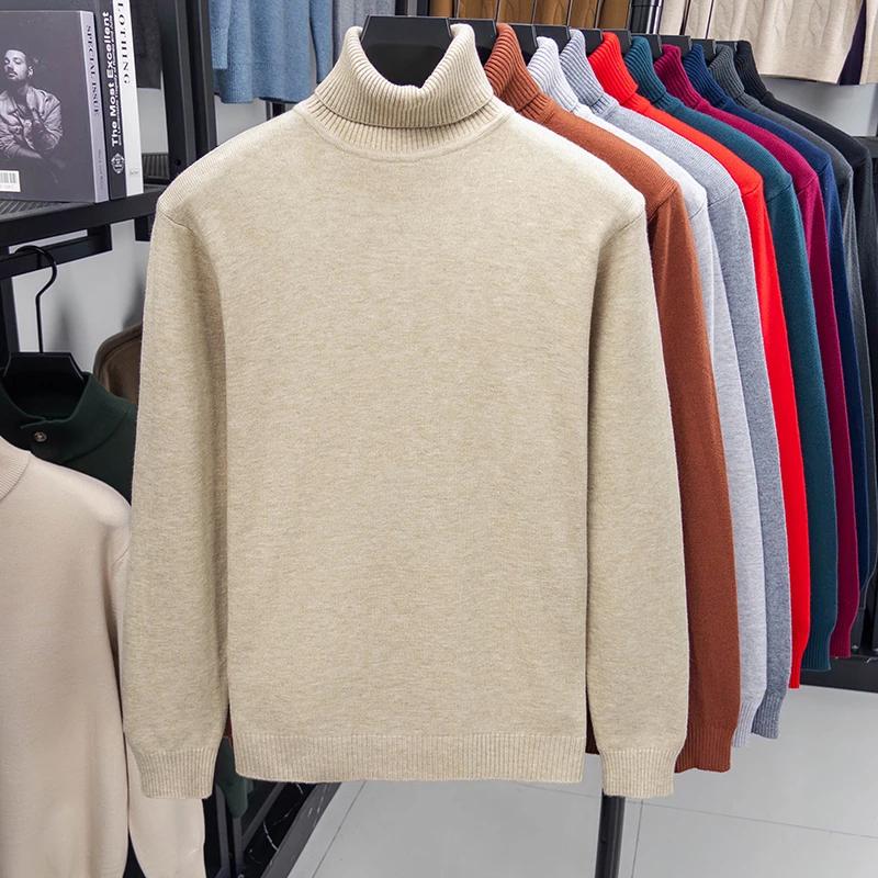 Autumn Mens Knitted Turtleneck Sweater Slim Fit Long Sleeve Anti-pilling Pullover Solid Color Trend Men Streetwear