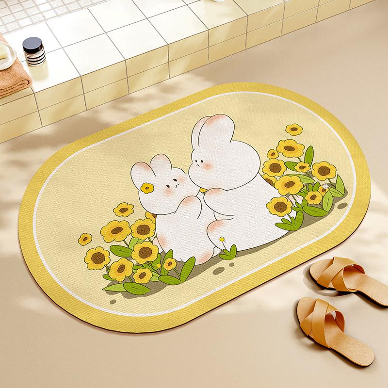 

Милый кролик для ванной комнаты, диатомовый грязевой коврик для пола, поглощающий противоскользящий коврик для двери ванной комнаты, коврик для ног против падений 40 * 60cm