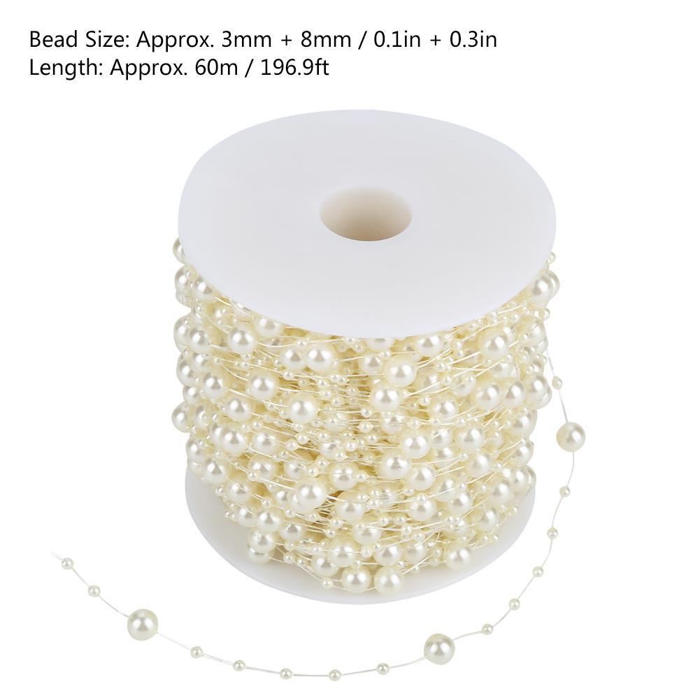 60mCelsiusroll Grinding Pearl Wire Beads Garland String Wedding Decoration 3mm+8mm(white)