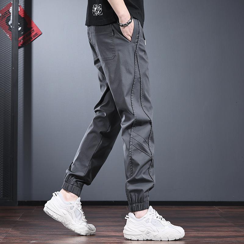 Black tooling casual pants men's new spring and autumn simple versatile leggings fashionable elastic waist men's pants