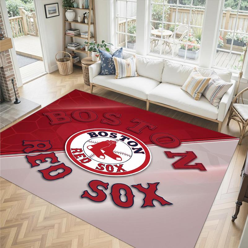 Boston Red Sox Design Kristall Samt Teppich Gemütlich Kein?Rutschfester Teppich mit Aufdruck für Schlafzimmer Wohnzimmer Eingang