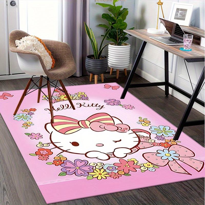Office Rug Hello Kitty, Floral Crown Anti-Slip Rug, Machine Washable for Living Room, Bedroom, Office, Multiple Sizes, Bedroom Mat, Decorative Mat, Du