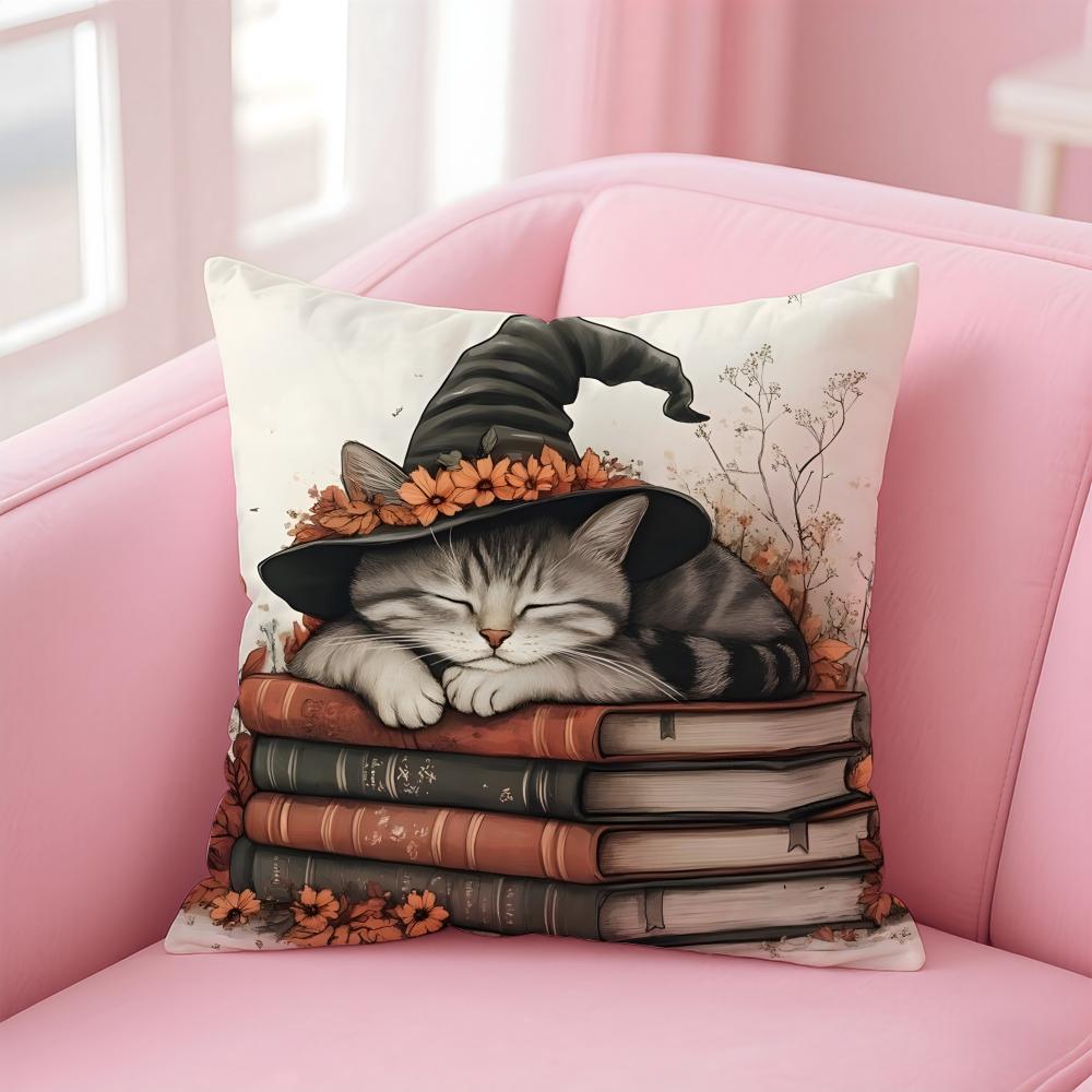 cute cat Cushion Cover Comfortable Reversible Pillow Cover Ideal for Car Sofa Bedroom & Beyond