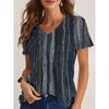Blumen-Streifen-Print V-Ausschnitt Kurzarm T-Shirt Vielseitiges Bequemes Modisches Lässiges Damen T-Shirt