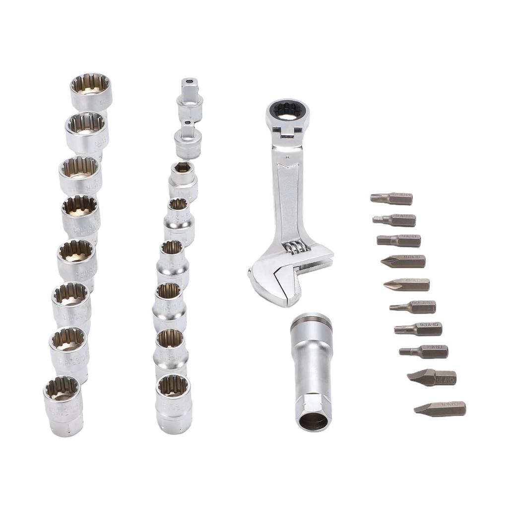 Pass Through Socket Set 3 8 1 2 Inch Drive Sockets 72 Tooth Reversible Wrench Tool Kit for Hex Square Spline Socket