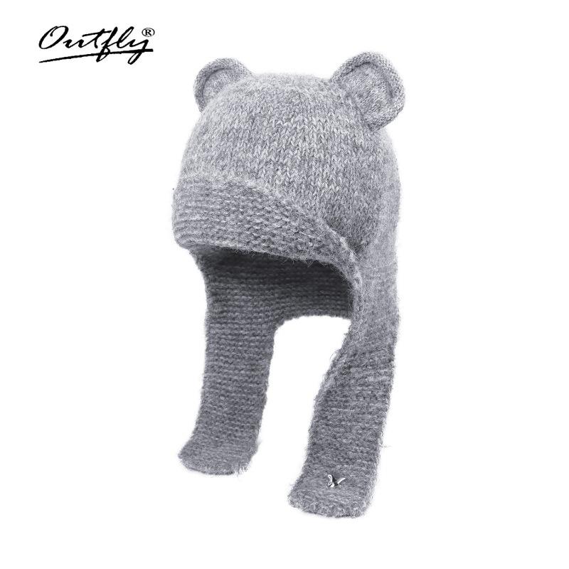 25 autumn and winter new wool hat funny cute bear ears plush pullover hat warm and cold knitted hat woman