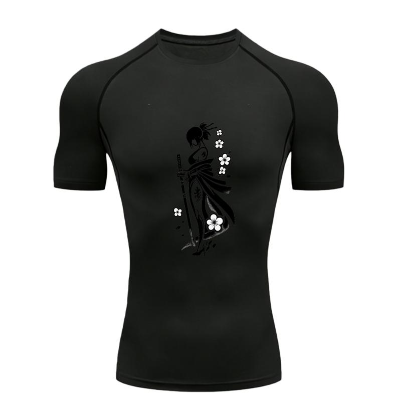 Samurai Woman Pattern Men's Sports T-shirt for Fitness Training Fitness Compression Workout T-Shirt Rashguard Tops T-Shirt