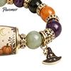 Cute Halloween Themed Gift Stretch Beaded Bracelet with Box, Black Cat Pumpkin Ghost Stylish Wrist Accessory for Parties Crow Witch Hat/Moon