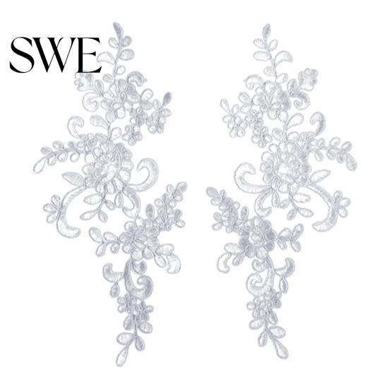 Embroidery Lace Applique 2 Pcs Sewing Flower Fabric Collar Patch Motif Trim for Clothing Wedding Gown Dress Bridal DIY Crafts Daily Wear Tailor Shops
